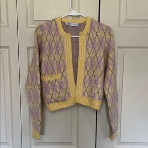 Zara Women's Yellow and Purple Cardigan